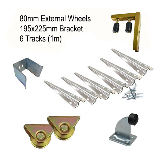 DIY Sliding Gate Kit - 80mm External Wheels x Large Bracket x 6 Tracks (1m)