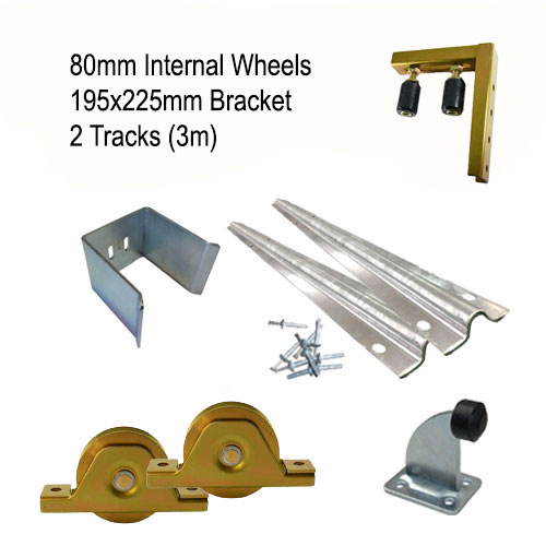 DIY Sliding Gate Kit - 80mm Internal Wheels x Large Bracket x 2 Tracks