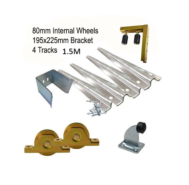 DIY Sliding Gate Kit - 80mm Internal Wheels x Large Bracket x 4 Tracks(1.5M)