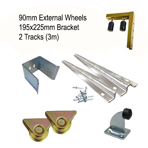 DIY Sliding Gate Kit - 90mm External Wheels x Large Bracket x 2 Tracks