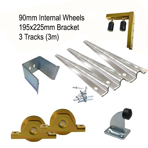 DIY Sliding Gate Kit - 90mm Internal Wheels x Large Bracket x 3 Tracks