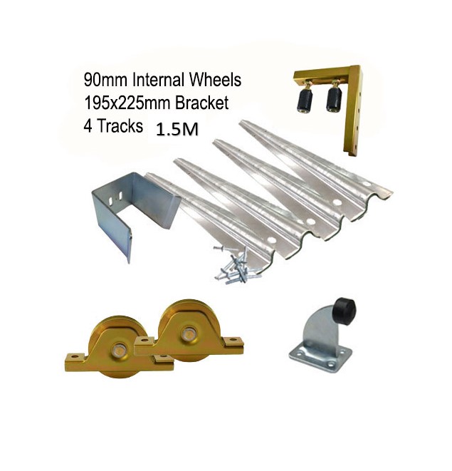 DIY Sliding Gate Kit - 90mm Internal Wheels x Large Bracket x 4 Tracks(1.5m)