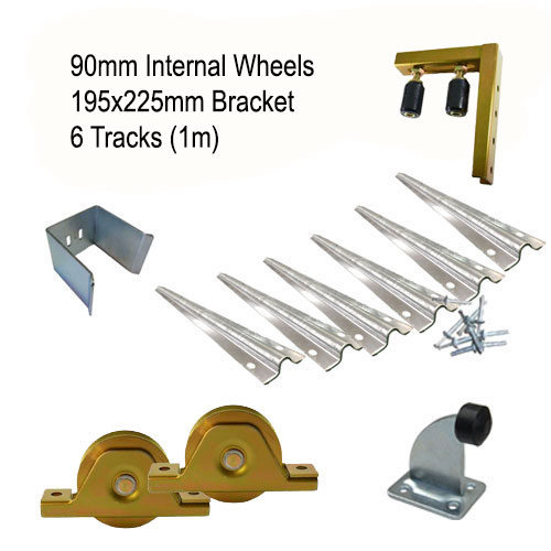 DIY Sliding Gate Kit - 90mm Internal Wheels x Large Bracket x 6 Tracks (1m)