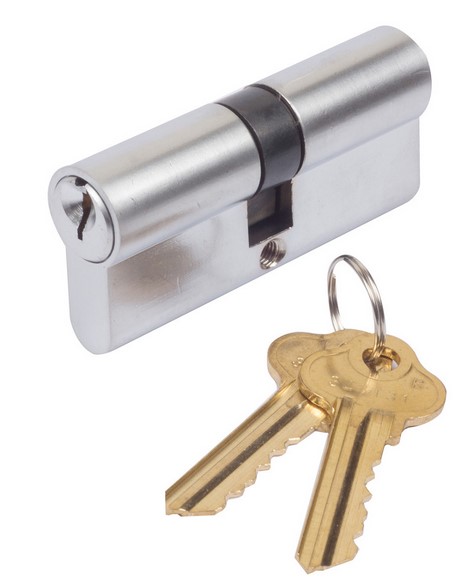 Euro Key Barrel, 70mm Full Cylinder, Keyed Different - Satin Chrome