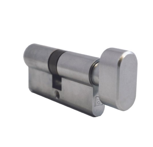 Euro Key Barrel, 70mm Full Cylinder, Keyed Different with Turn Snib - Satin Chrome