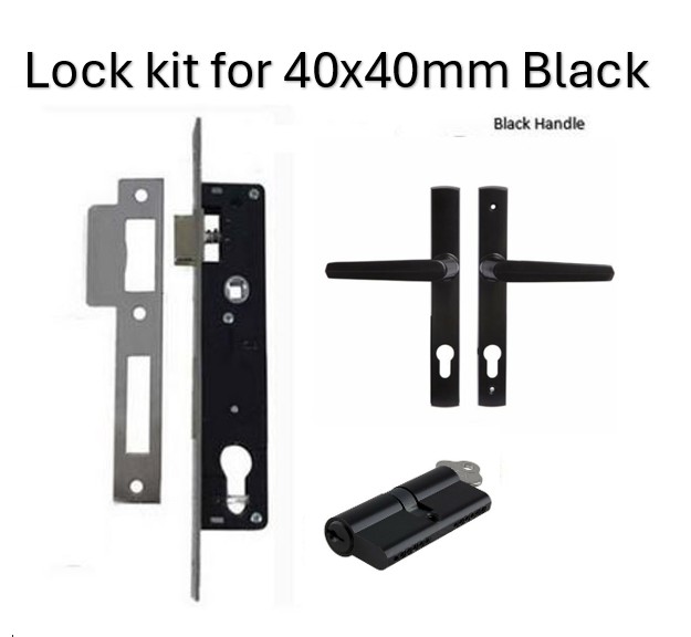 Euro Insert Mortice Lock - Complete Kit - 40x40 Frame, 20mm Backset, Black, Keyed Different - For Swing Gates