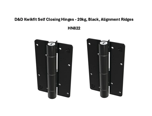 D&D Kwikfit Self Closing Hinges - 20kg, Black, Alignment Ridges - Pair