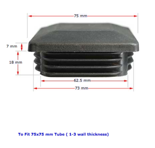 Aluminium rectangular end cap for tube size 50x10mm (0.9mm wall)