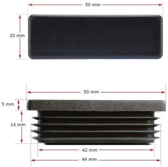 Plastic Rectangular Cap 50x20mm (1-3mm)