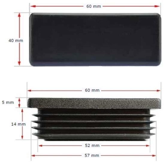 Plastic Rectangular Cap 60x40mm (1-3mm)