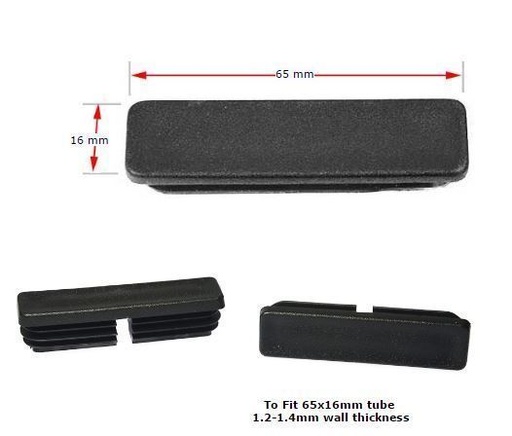 Plastic Rectangular Cap 65x16mm (1.2-1.4mm) With Gap Black