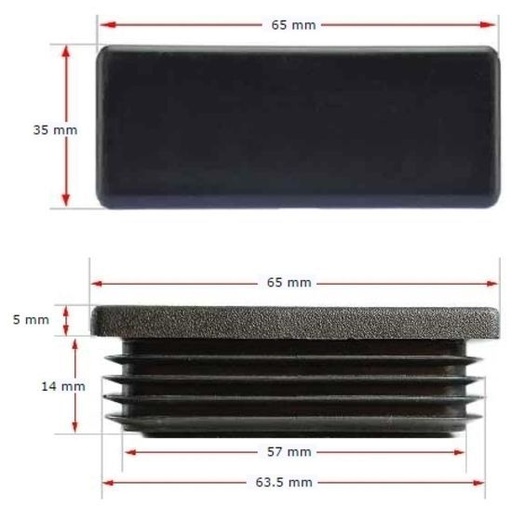 Plastic Rectangular Cap 65x35mm (1-3mm) 