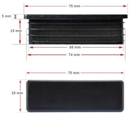 Plastic Rectangular Cap 75x25mm in Black (1-3mm)