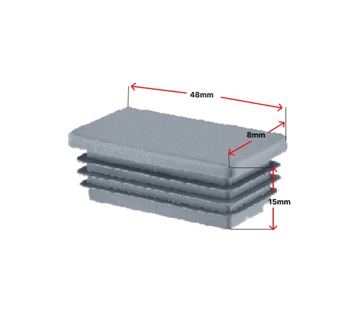 Plastic Rectangular End Cap/ Tube insert for Tube 50x10mm - Grey (0.8-2mm)