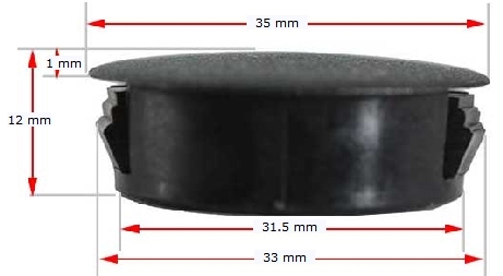 Plastic Round hole plug for tube size 32mm Black