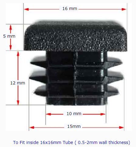 Plastic cap square 16x16mm (0.8-2mm wall thickness)