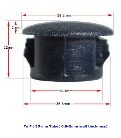 Plastic insert hole plug/End cap for hole 35mm Black
