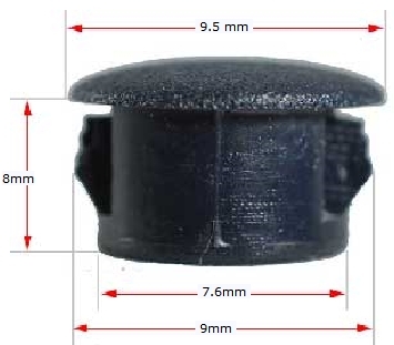 Plastic insert hole plug/End cap for hole size 8mm Black