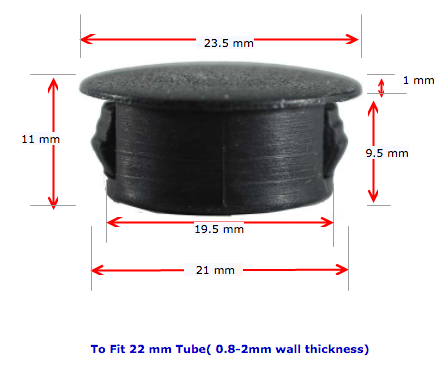 Plastic insert hole plug/End cap tube insert for hole size 19mm Black