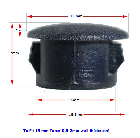 Plastic insert hole plug/End cap tube insert for tube  16mm Black