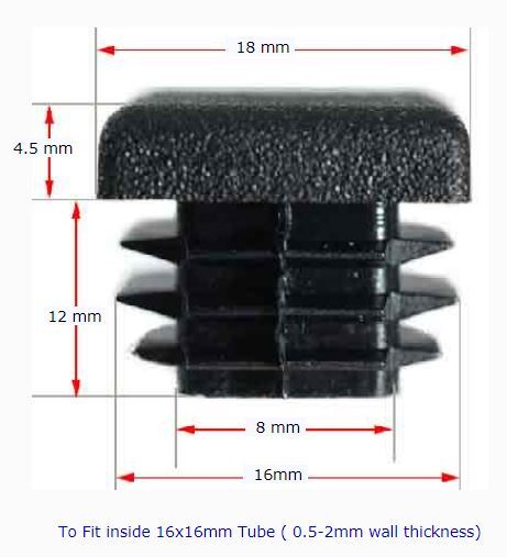 Plastic square cap 18x18mm (1.5-3mm wall thickness)