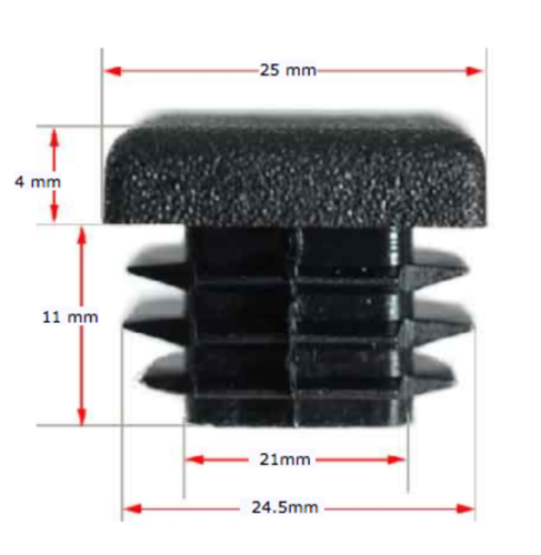 Plastic square cap 25x25mm (1-3mm wall thickness)
