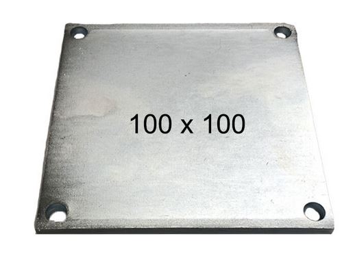 Square Steel Base Plate, 100x100x5mm, 4 Holes