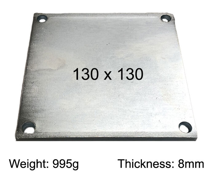 Square Steel Base Plate, 130x130x8mm, 4 Holes