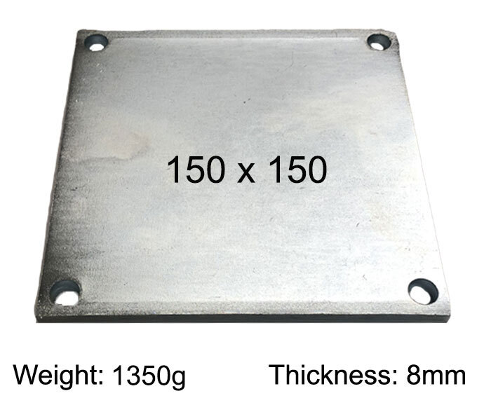 Square Steel Base Plate, 150x150x8mm, 4 Holes