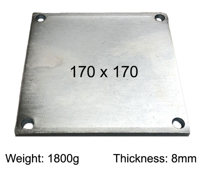 Square Steel Base Plate, 170x170x8mm, 4 Holes