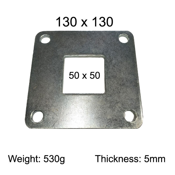 Square Steel Base Plate, 130x130x5mm, 4 Holes - 50mm Centre Square Cut