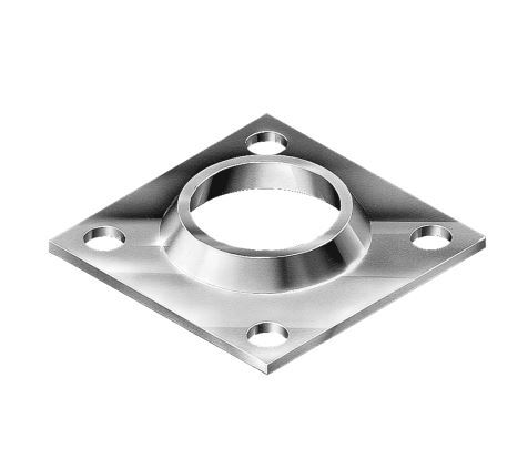 Square Steel Base Plate Sleeve: 32NB / 42mm Round Post, 4 Holes