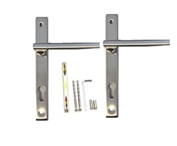 Insert Mortice Lock Handle Set - Euro, L Shaped - Stainless Steel in Satin Chrome Silver - Pair