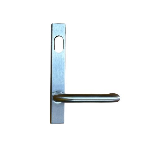 Lever Handle For Narrow Mortice Lock - Oval Cylinder, External Plate - 304 Stainless Steel Satin Chrome Silver
