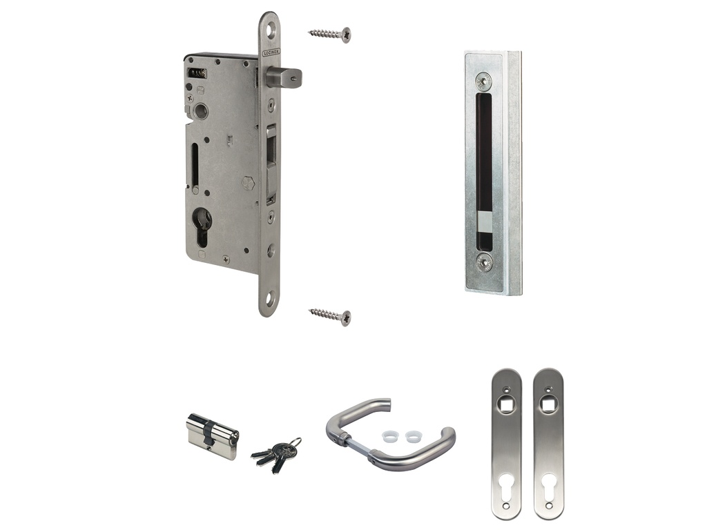 Locinox H Wood 60mm Euro Insert Mortice Lock - Complete Kit - 90x90 Frame, 60mm Backset, Silver - For Swing Gates