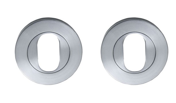Insert Mortice Lock Escutcheon - Oval, Round - Stainless Steel in Satin Chrome Silver - Pair