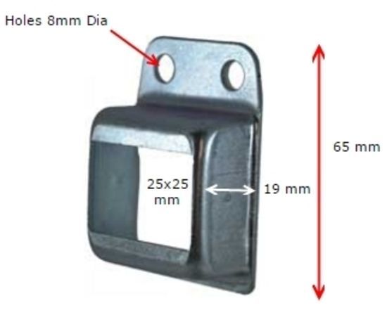 Steel Fence Rail Bracket, 25x25mm Tube, Single Lug, 2 Hole