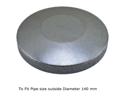 Steel Galvabond Round Post End caps for tube 140mm (125NB)