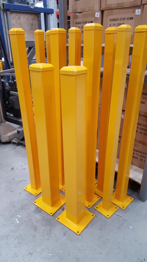 TigerGaurd Safety Bollard Steel Square 75x75mm 1000mm long  Base 170x170mmSafety Yellow