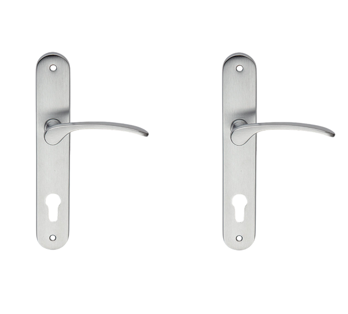 Insert Mortice Lock Handle Set - Euro, Stainless Steel in Bright Chrome Silver - Pair