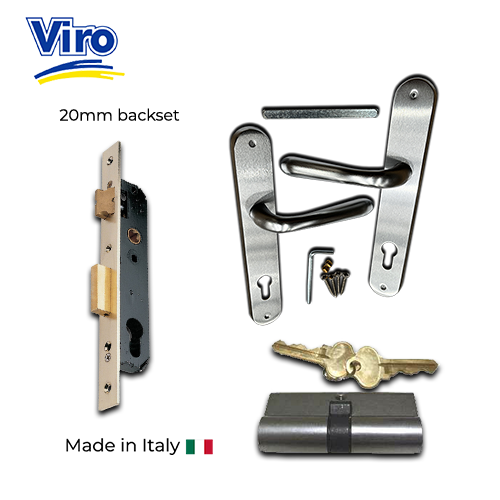 Viro Euro Insert Mortice Lock - Complete Kit - 40x40 Frame, 20mm Backset, Silver - For Swing Gates