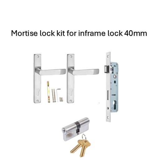 Euro Insert Mortice Lock - Complete Kit - 40x40 Frame, 20mm Backset, Silver - For Swing Gates