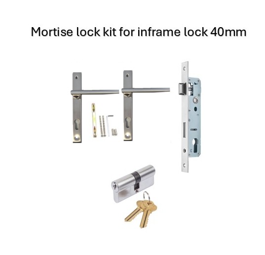 Euro Insert Mortice Lock - Complete Kit - 40x40 Frame, 20mm Backset, Silver - For Swing Gates