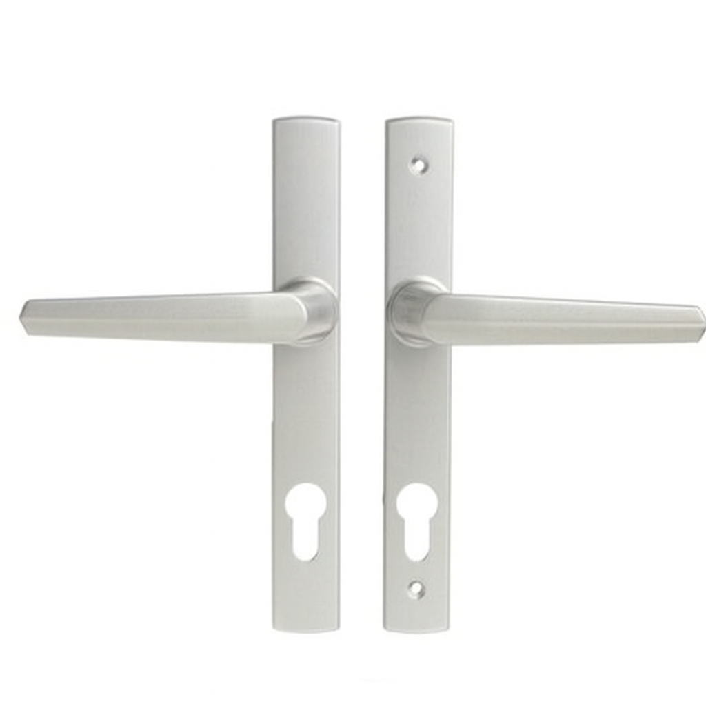 Insert Mortice Lock Handle Set - Euro, L Shaped - Aluminium in Silver - Pair