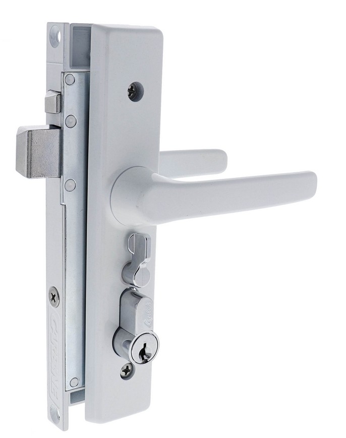 High Security Screen Door Lock with Cylinder Keys Pearl White