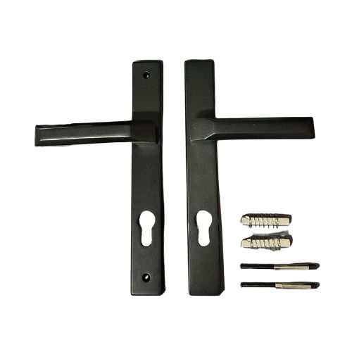 Insert Mortice Lock Handle Set - Euro, L Shaped - Aluminium in Matt Black - Pair