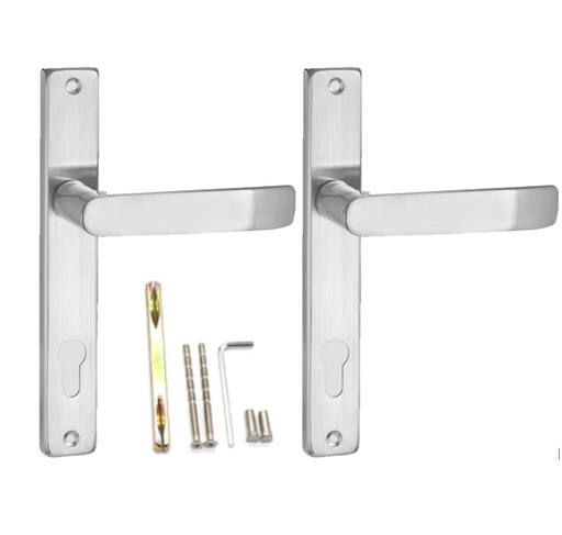 [MKLH100] Insert Mortice Lock Handle Set - Euro, L Shaped - Stainless Steel in Bright Chrome Silver - Pair