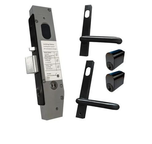 [FK538] Lockton Oval Insert Mortice Lock - Complete Kit - 40x40 Frame, 23mm Backset, Black - For Swing Gates