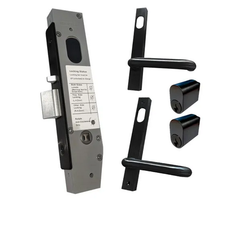 [MK541] Lockton Oval Insert Mortice Lock - Complete Kit - 50x50 Frame, 23mm Backset, Black - For Swing Gates