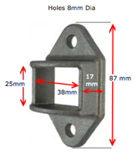 [BKRB522] Aluminium Fence Rail Bracket, 38x25mm Wide Tube, Double Lug, 2 Hole